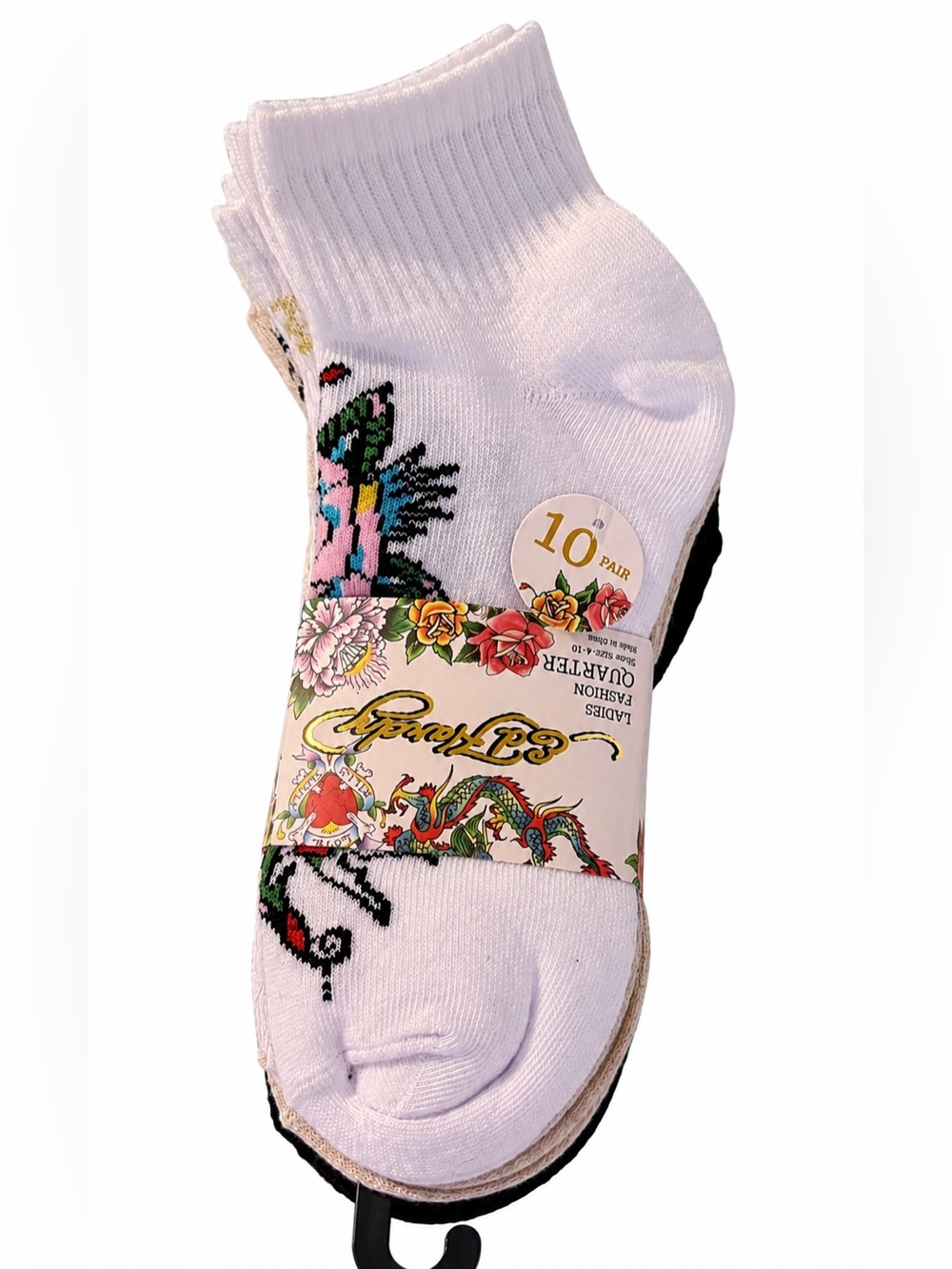Ed Hardy 10 Pack Tattoo Graphic Quarter Socks NWT
